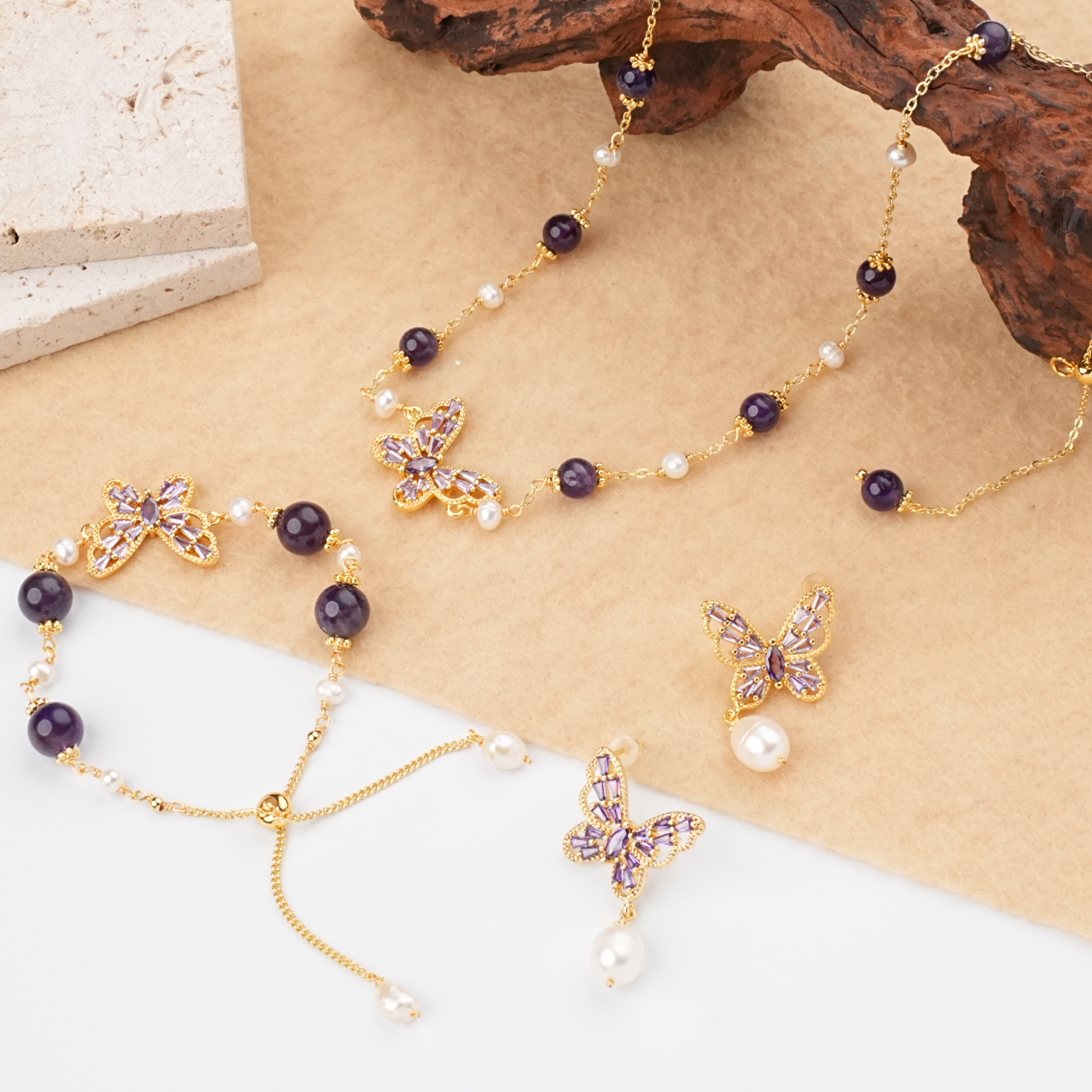 Purple Butterfly Glow Pearl Set
