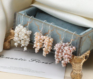 Natural Freshwater Pearl Earrings Grape Earring Women's S925 Silver Earrings