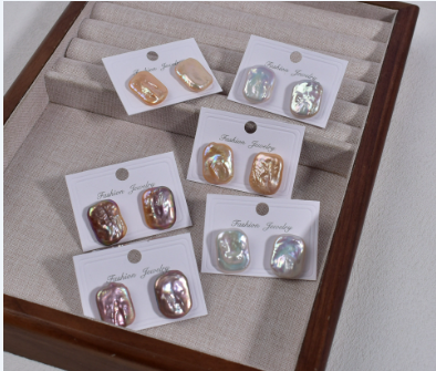 Baroque Square Shape S925 Silver Needle Earrings