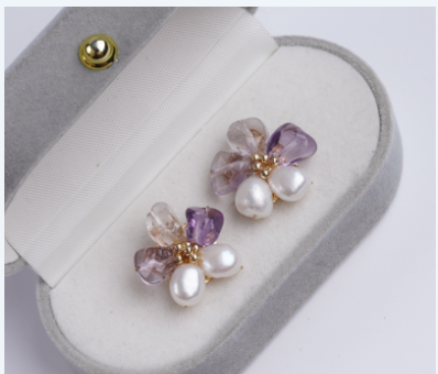 Natural Freshwater Baroque Pearl Stone 925 Silver Stud Earrings Handmake