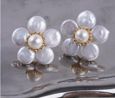 Baroque Flower Shape Freshwater Pearl Earrings