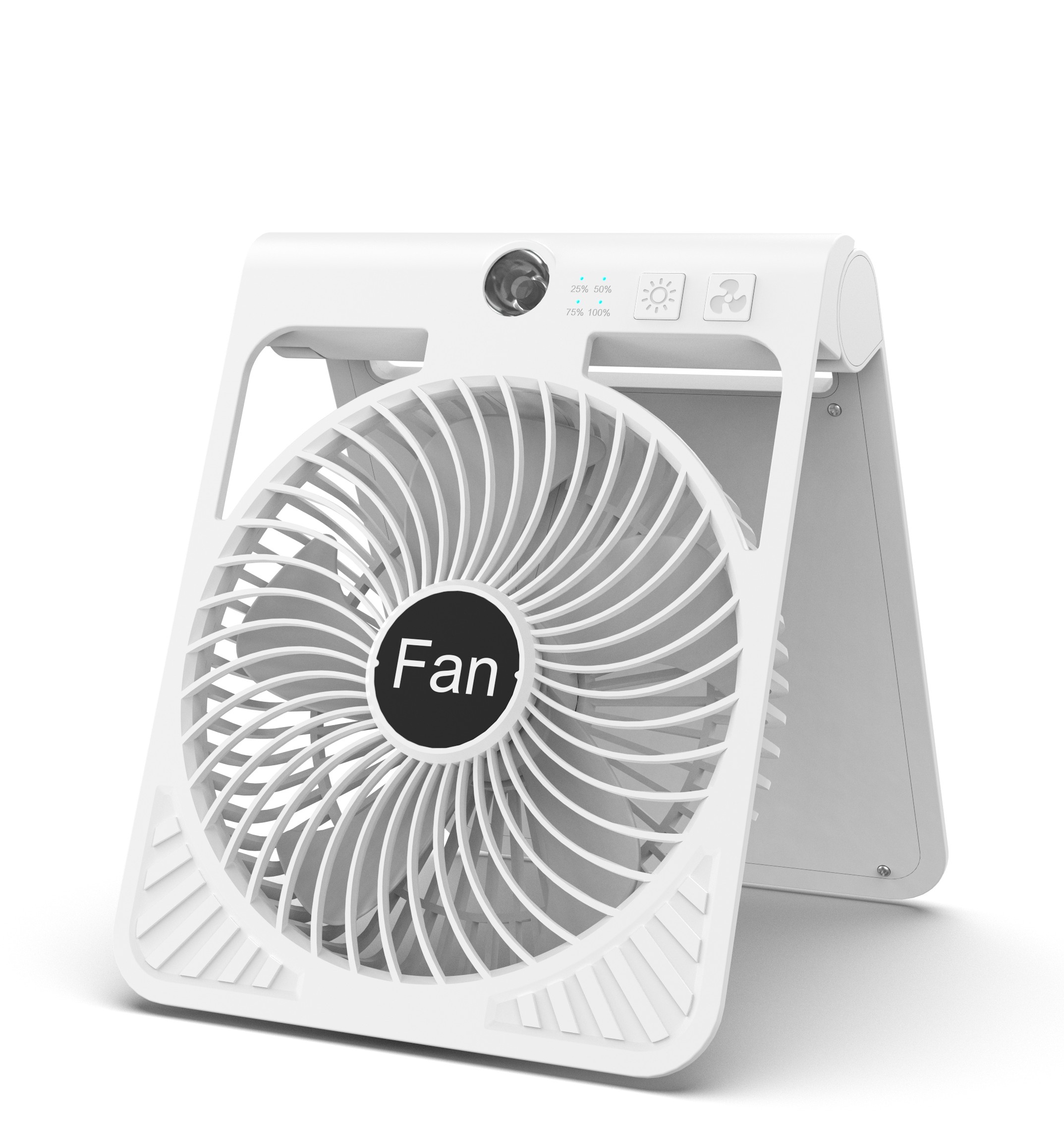 Outdoor Camping Solar Fan with LED Lantern Battery Powered 2000mAh Rechargeable Battery Operated Fan