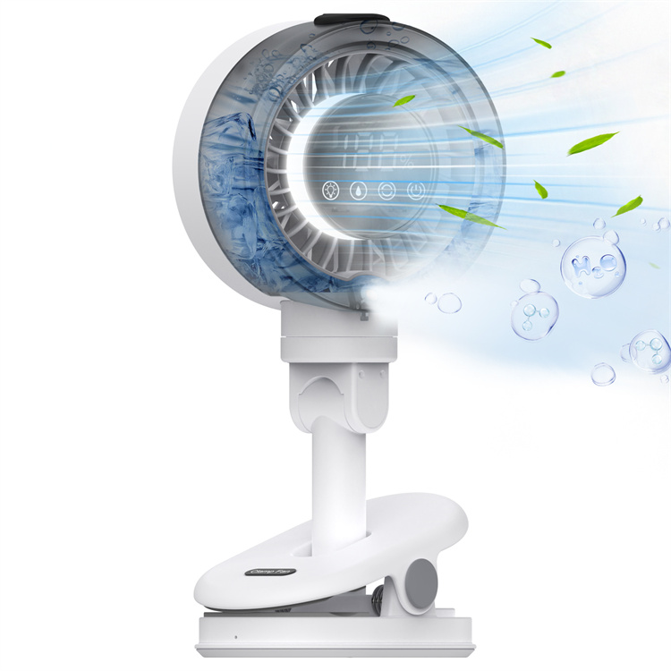 Outdoor Clip Mist Fan 7000mAh Rechargeable Super Quiet with LED Light for Personal Desk Camping Fan