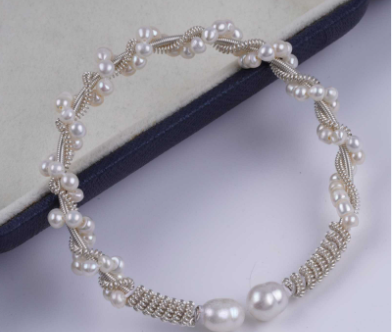 Gold Plated Copper Cuff Bangle Open Adjustable Freshwater Pearl Bracelet