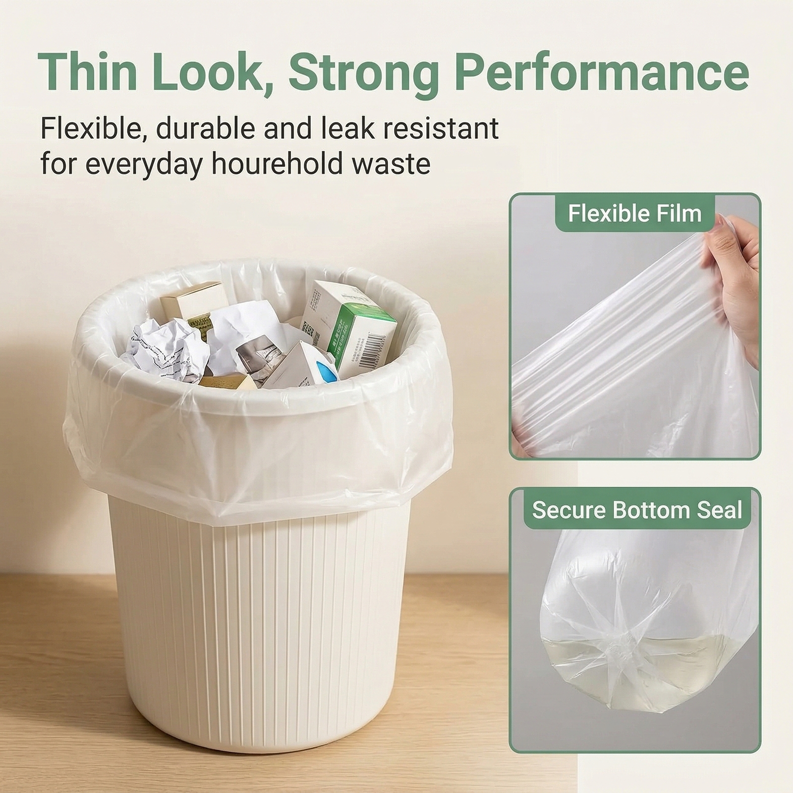 Heavy Duty Leak-proof Plastic Waste Bags for Office & Kitchen