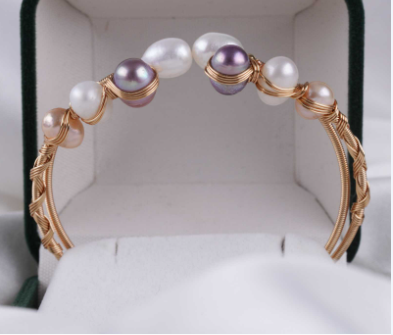 Zhuji Winding Wire Natural Freshwater Pearl Beaded Bracelet Elegant Jewelry for Women