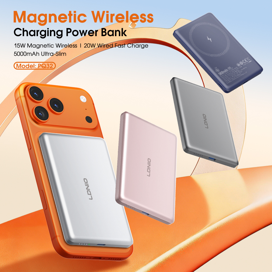 LDNIO PQ32 5000mAh Fast Wireless Charging Power Bank 15W MagSafe Compatible