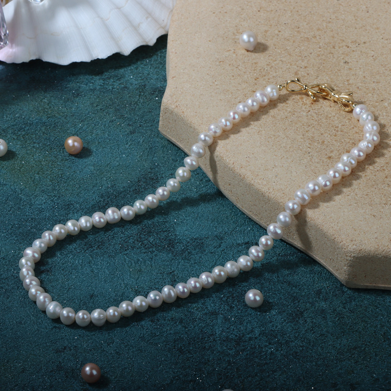 White Potato Shape Natural Freshwater Pearl Beads Women Necklace Jewelry