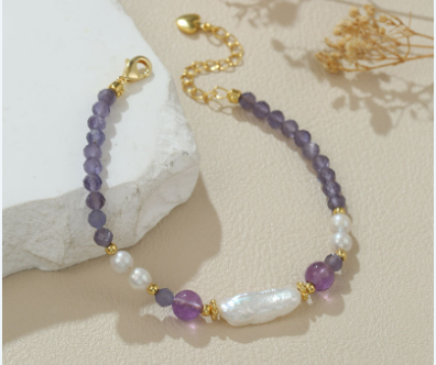 Natural Freshwater Button Pearl Bracelet Irregular Crystalline Agate Versatile Bracelet
