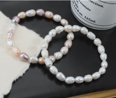 Wholesale 7-8mm Natural Freshwater Pearl Elastic Rice Bracelet