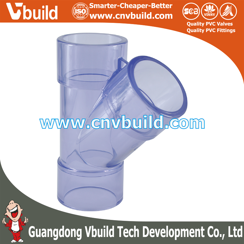PVC Clear Pipe Fittings Transparent 45 Degree Y Branch Y Tee