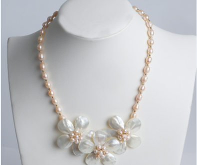 Authentic Freshwater Pearl Necklace Shell Flower Pendant Necklace