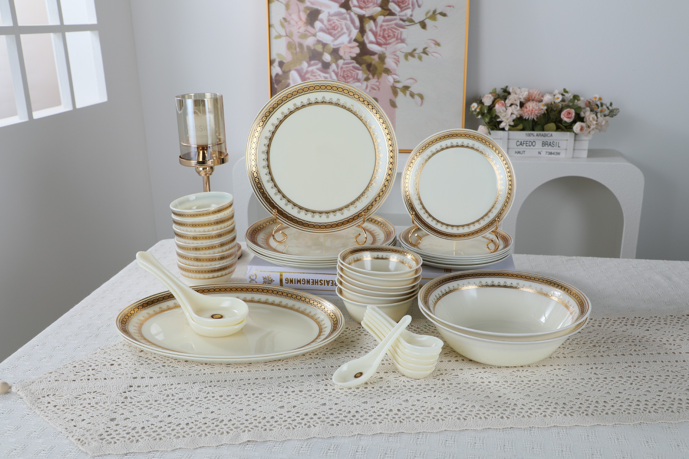 33pcs Jade Glass Dinner Set