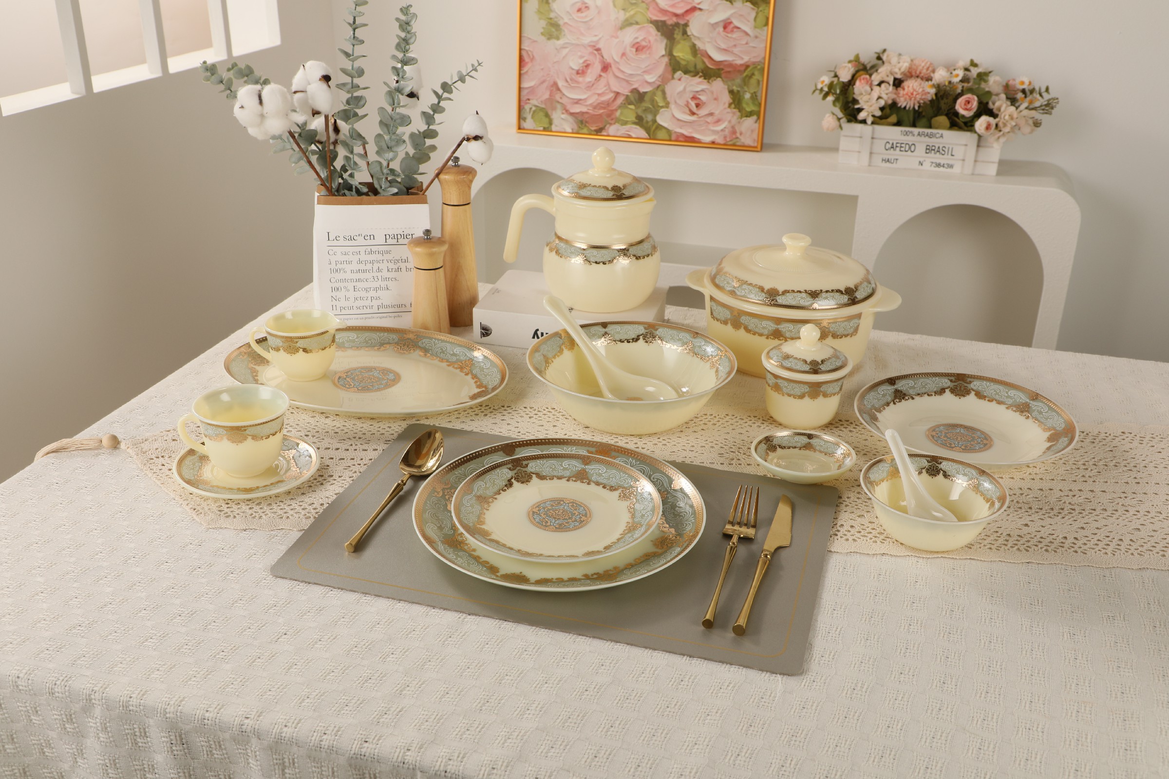 33pcs Jade Glass Dinner Set