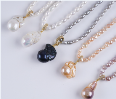 Wholesale Baroque Freshwater Pearl Pendant Beaded Rice Necklace