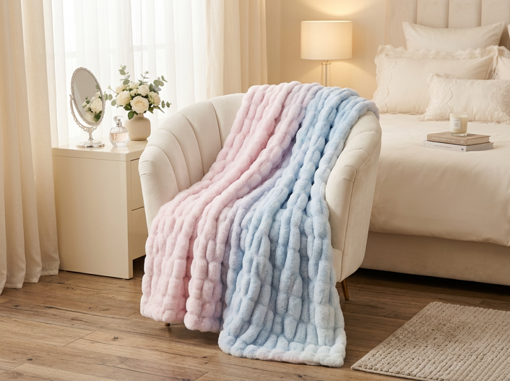 Gradient Stretch Rabbit Fur Blanket
