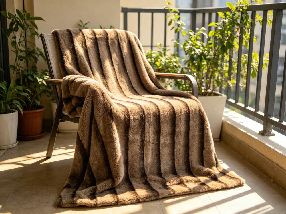Striped printed rabbit fur blanket