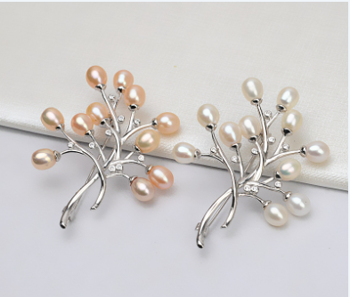 S925 Silver Rice Freshwater Pearl Brooch