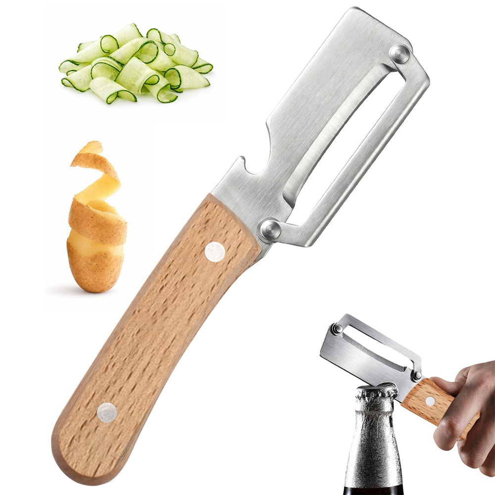 Hip-home OEM Multifunctional Vegetable Peeler with Wood Handle Manual Potato Carrot Peeler