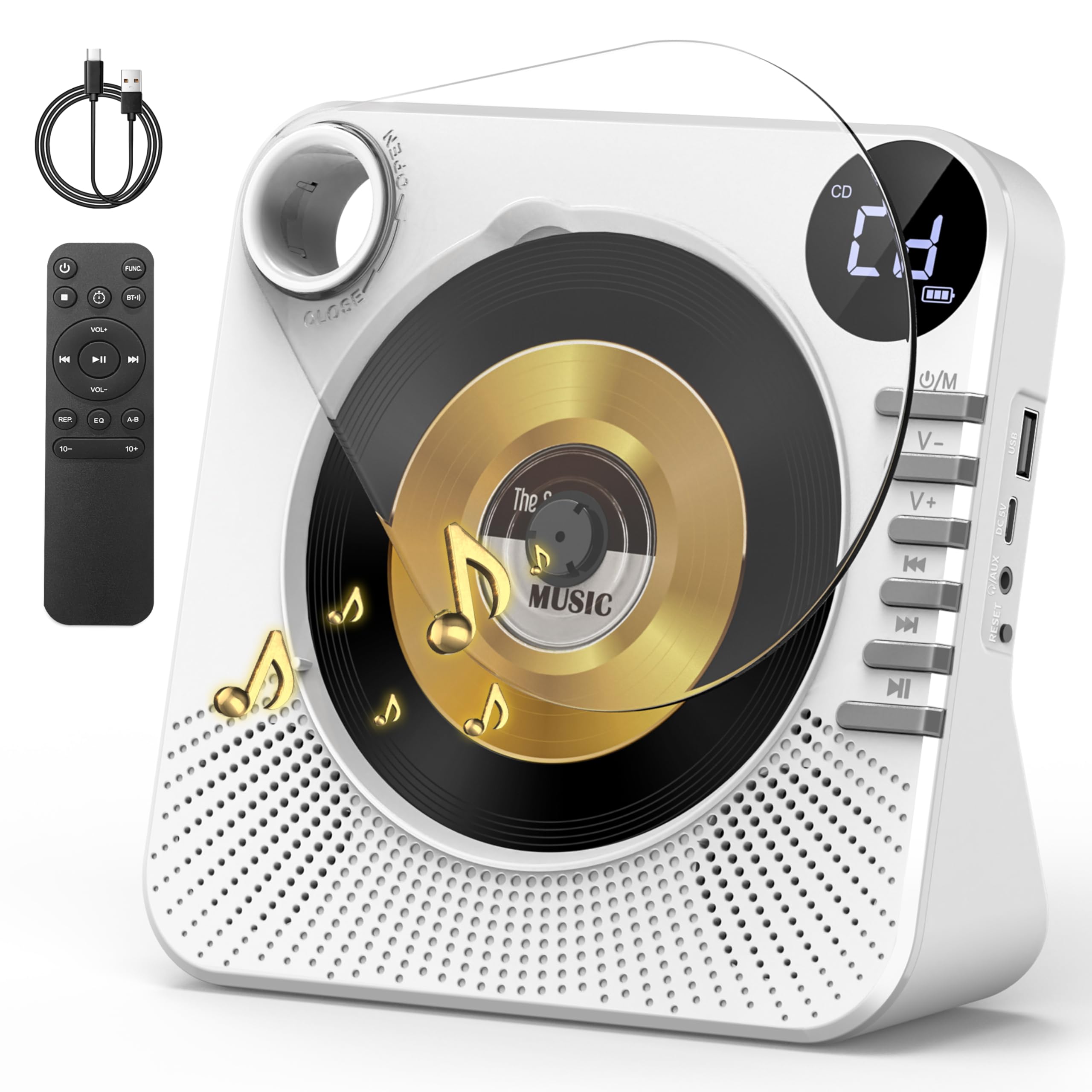 Portable BT 5.0 CD Player with LCD Screen Display Boombox HiFi Dual Speaker Desktop CD Players