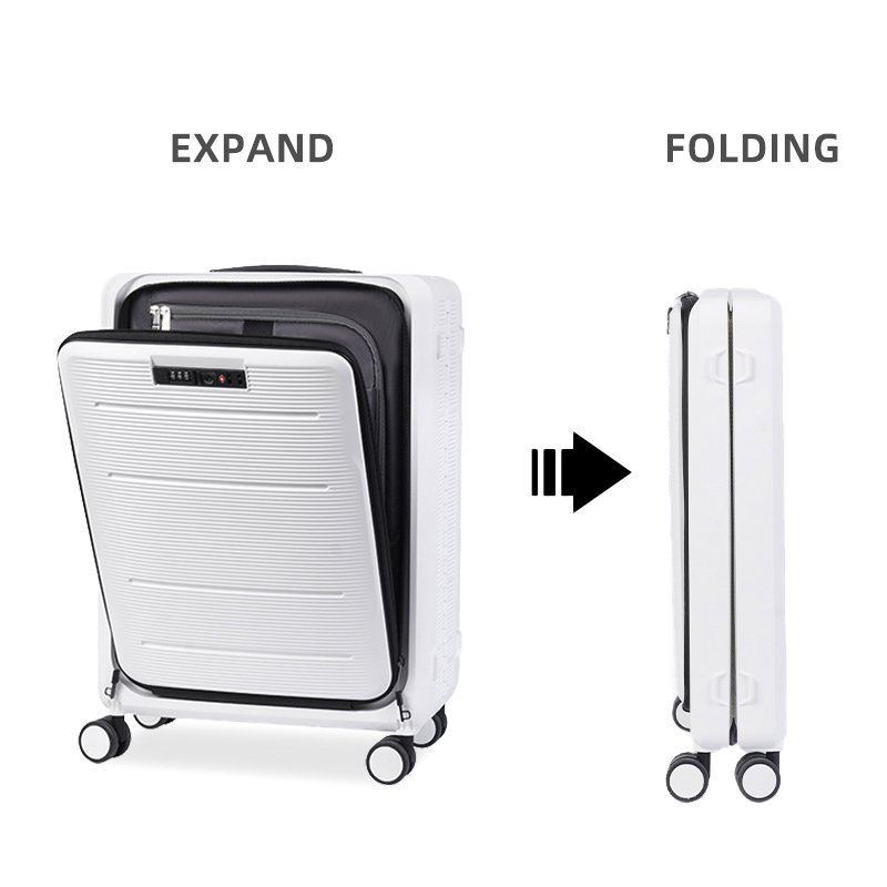 PP foldable front-opening trolley case luggage