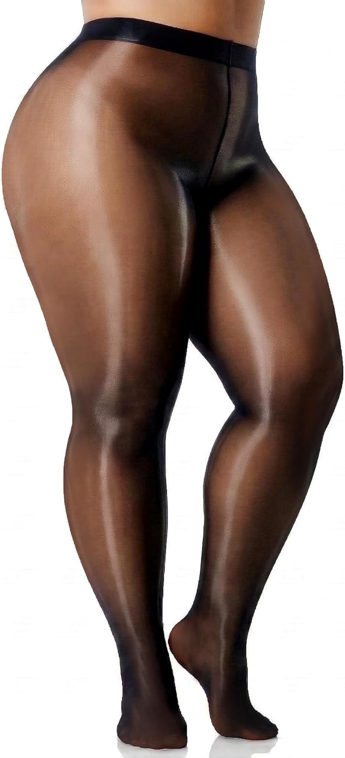 Women's shiny leggings plus-size black sheer ultra-glittery tights, sexy oily shiny stockings nylon
