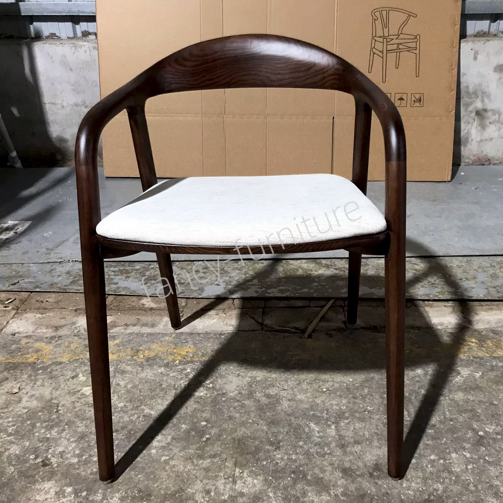 Modern Solid Wood Dining Chair with Leather Cushion and Wooden Backrest for Family Dining Room