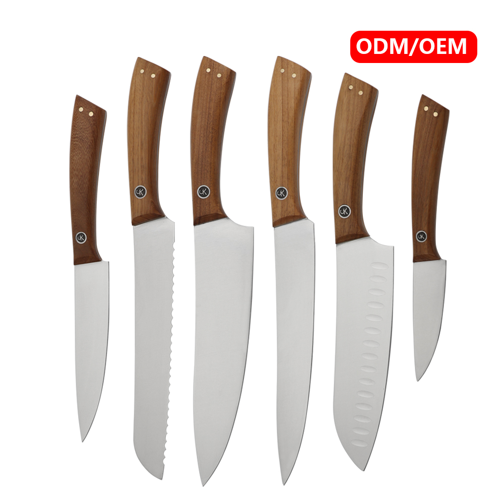 Hip-home Factory Teak Wooden Handle Kitchen Knife Set 3Cr13 Stainless Steel Chef Knife Bread Knife