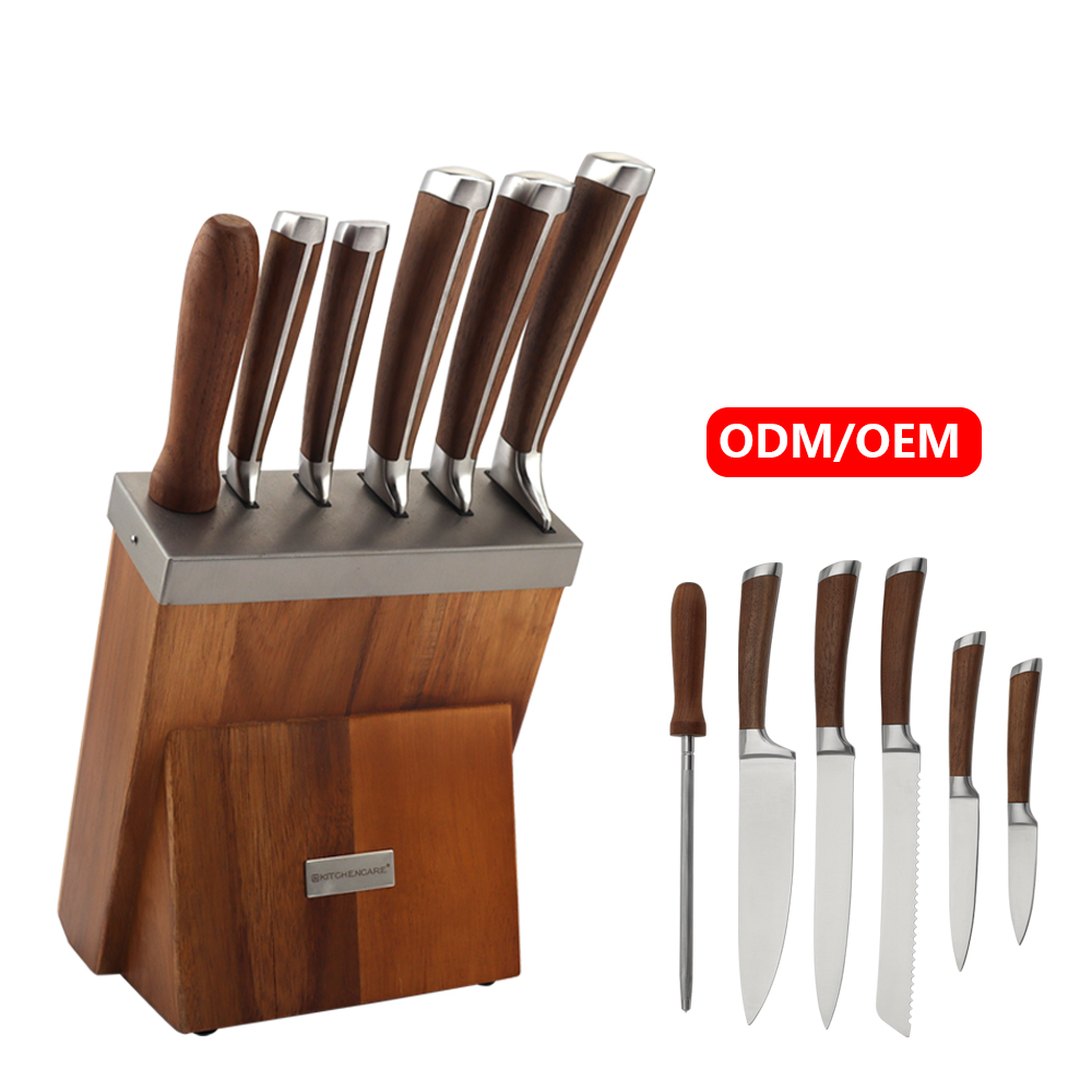 Hip-home 2026 Stainless Steel 6pcs Kitchen Knife Set with Wooden Knife Block OEM Chef Bread Knives