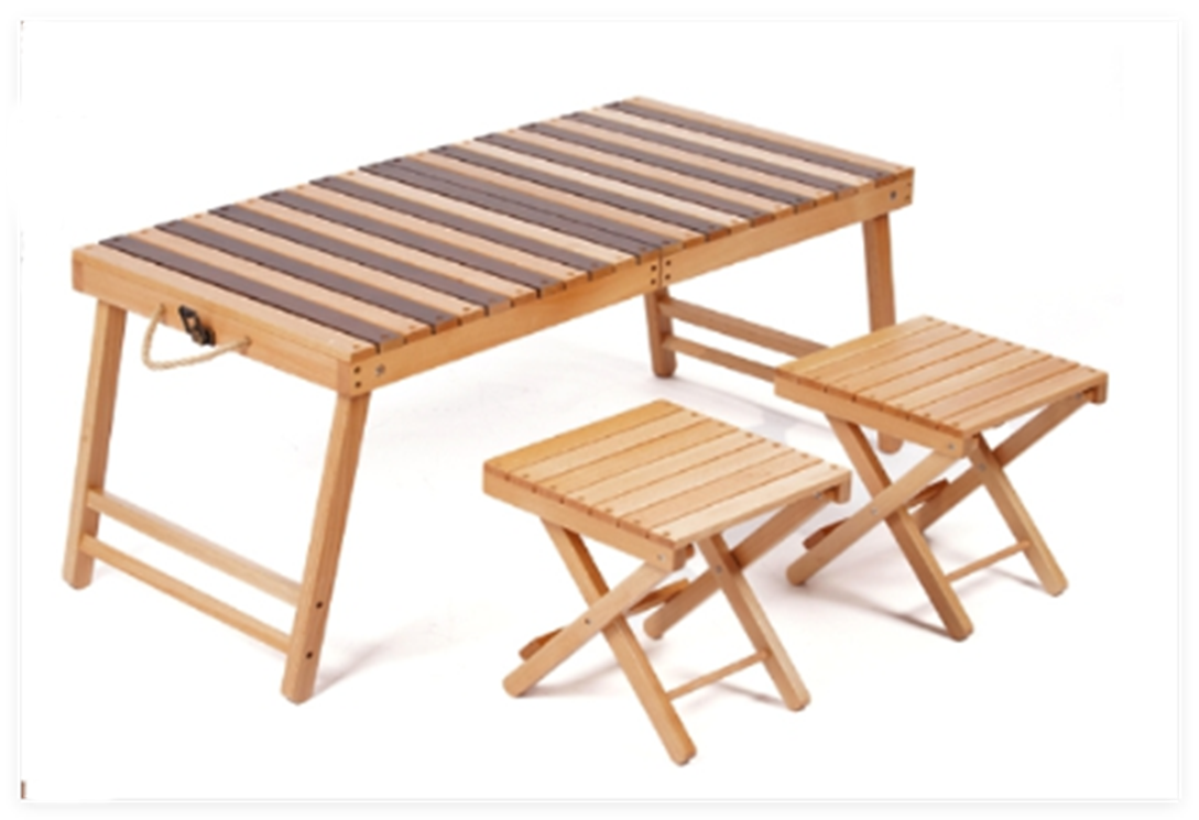 beech wood folding outdoor table and stool set