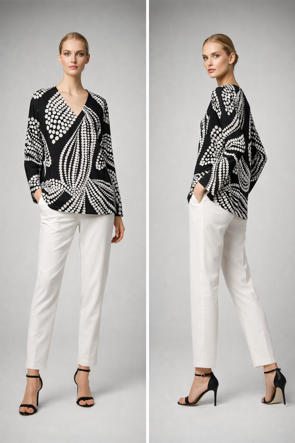 Women’s Viscose Polyamide Blend Printed V-Neck Loose 3/4 Sleeve Blouse