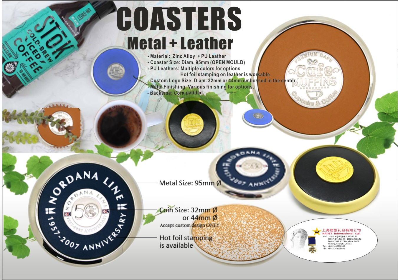 Metal+leather coaster