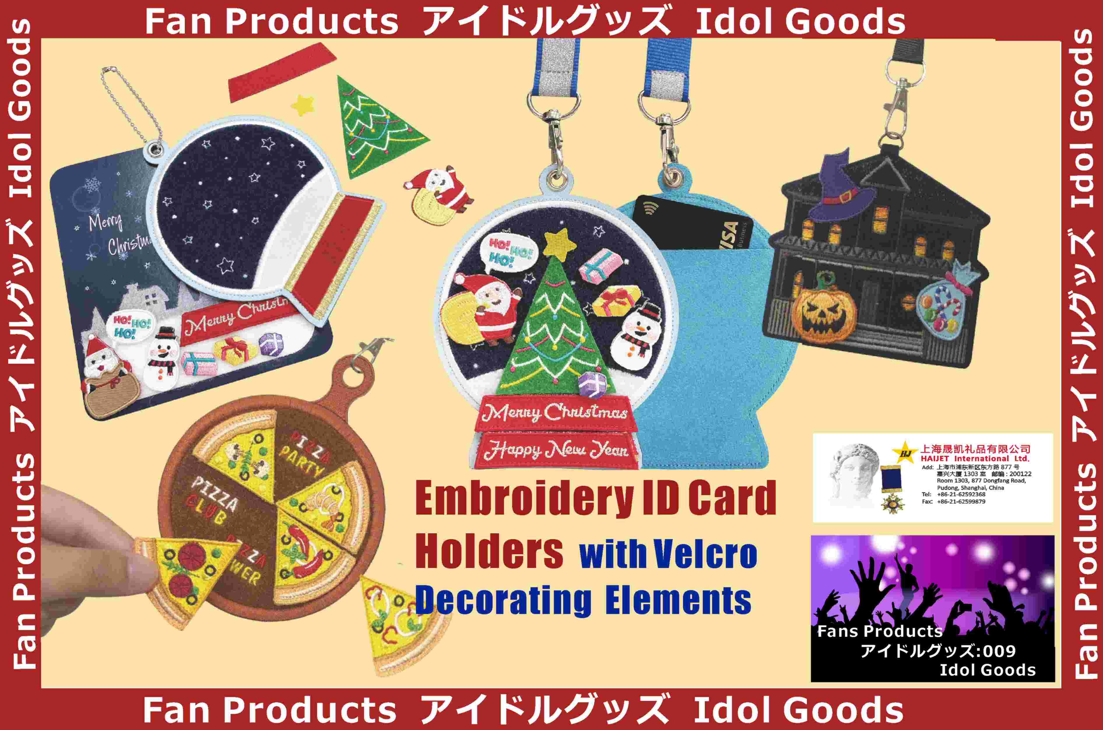 Embroidery ID card holders with velcro decorating elements