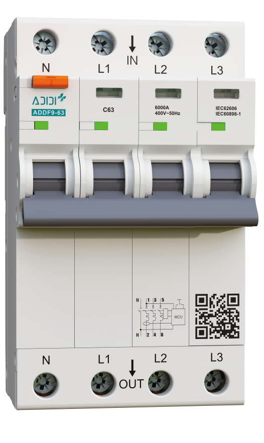 ADDF9-63 6A~63A Arc Fault Detection Device AFDD+MCB 3P+N, Miniature Circuit Breaker AC400/415V 50Hz