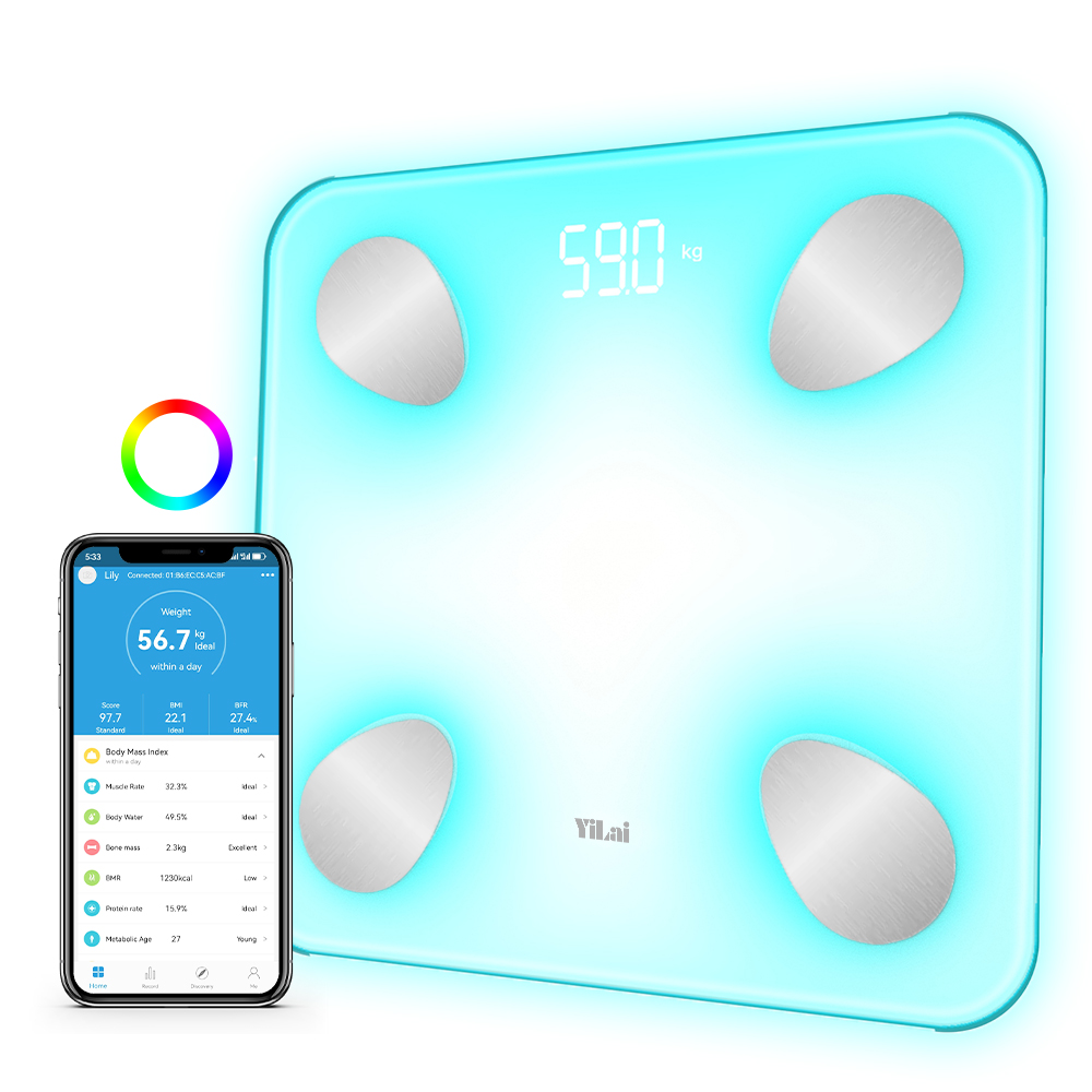 Smart Body Fat Scale with BMI, Fat Percentage, Muscle Mass, Color-Changing with Weight Variation