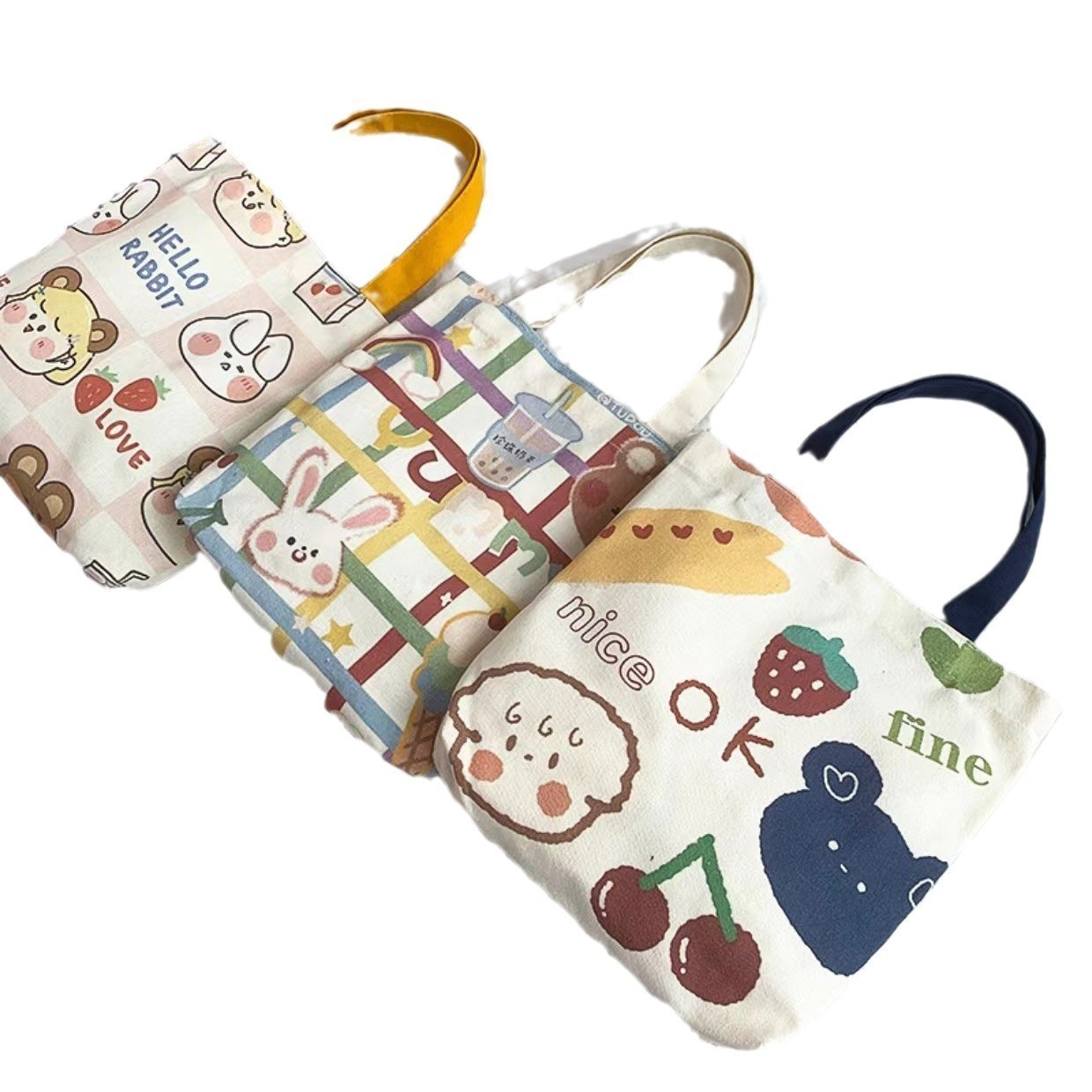 Solid Color Canvas Shoulder Tote Bag, Pure Cotton Lunch Bag for School & Shopping