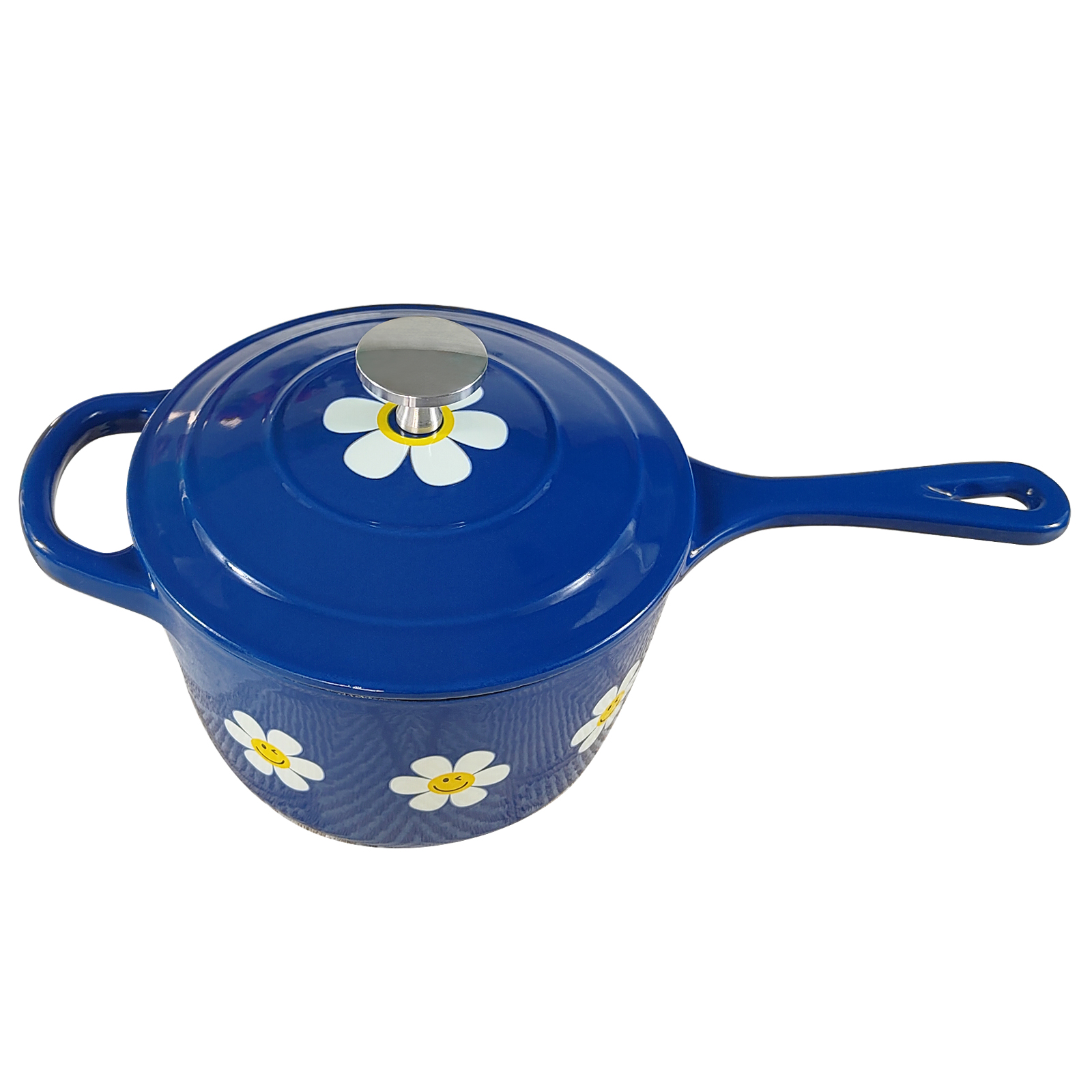 Export Grade Enamel Cast Iron Soup Pot, Single Handle Red Cookware with Daisy Decal
