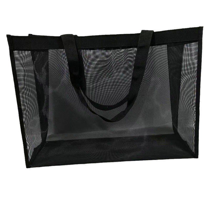 Large Capacity Transparent Nylon Mesh Tote Bag – Portable Travel Storage & Beach Shopping Organizer