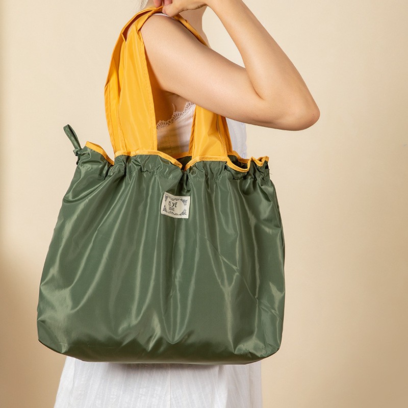 Solid Color Foldable Shopping Tote – Extra Large, Drawstring, Eco-Friendly, In Stock