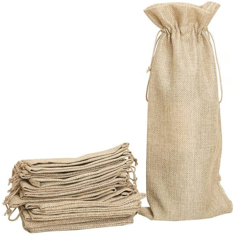 Cotton-Linen Drawstring Tote Bags for Wine/Liquor, Custom Logo, Straight Design, Export Quality