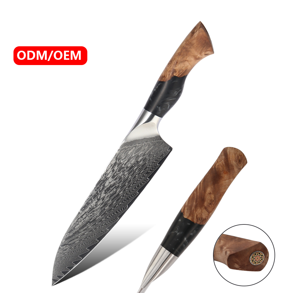 Hip-home 2026 Professional Damascus Knife Cuchillos Resin and Wood Handle 8inch Chef Knife