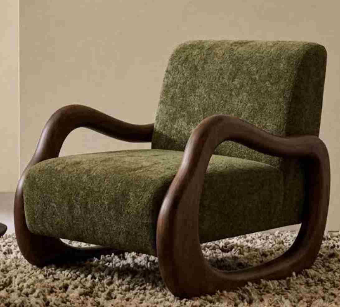 Luxury cloth-covered leisure sofa with solid wood armrests