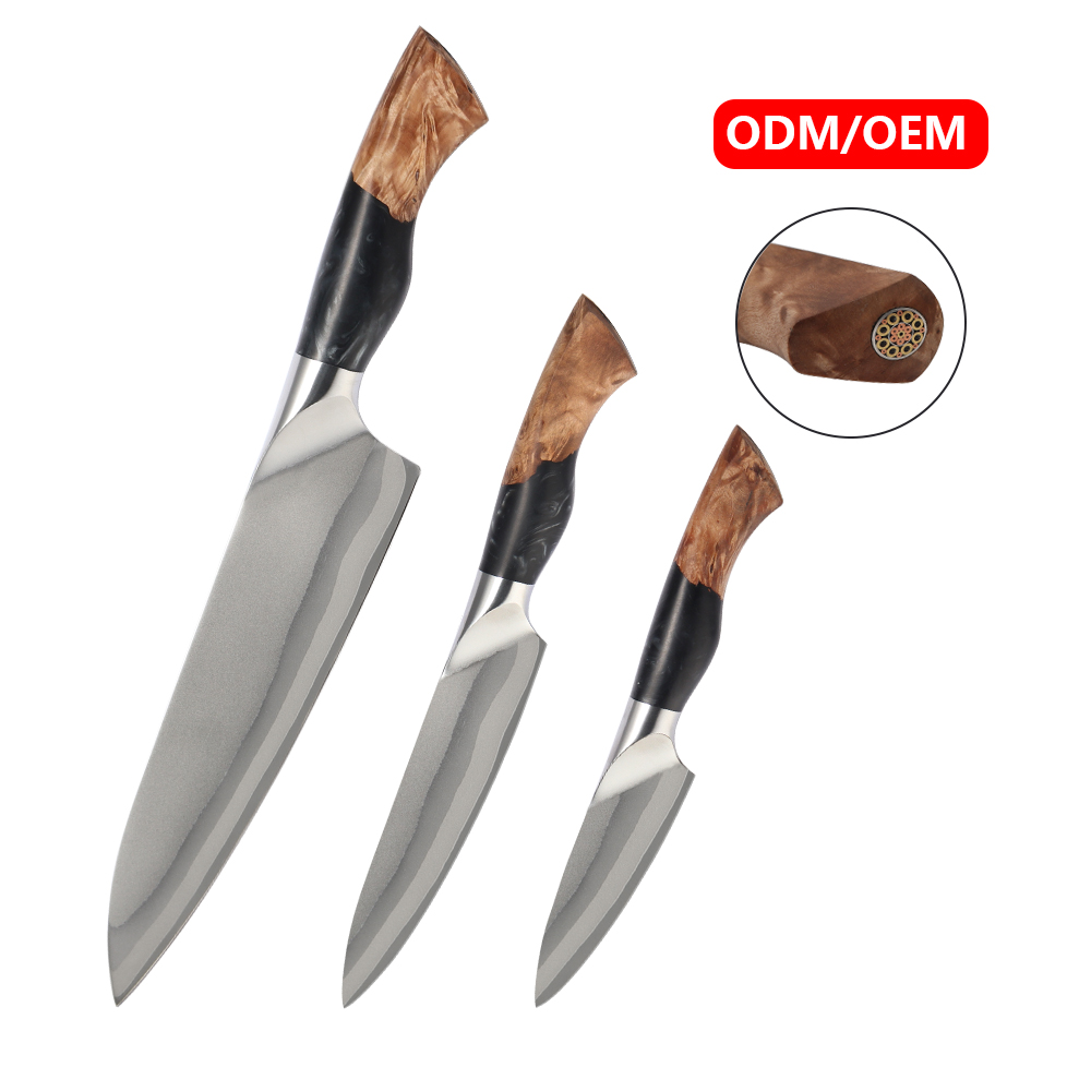 Hip-home Vg10 Damascus Steel Knife Set Black Resin Handles Damascus Knifes for Kitchen