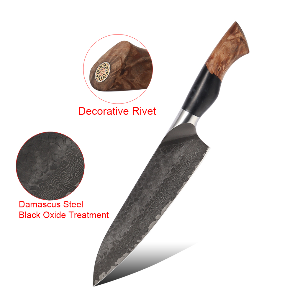 Hip-home Black Oxidation Damascus Steel Chef Knife Wood Handle Professional Kitchen Knife