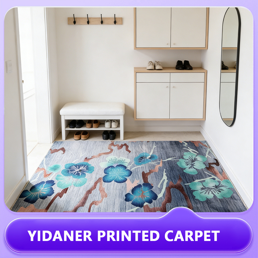 Oriental Watercolor Flower Decor Rug