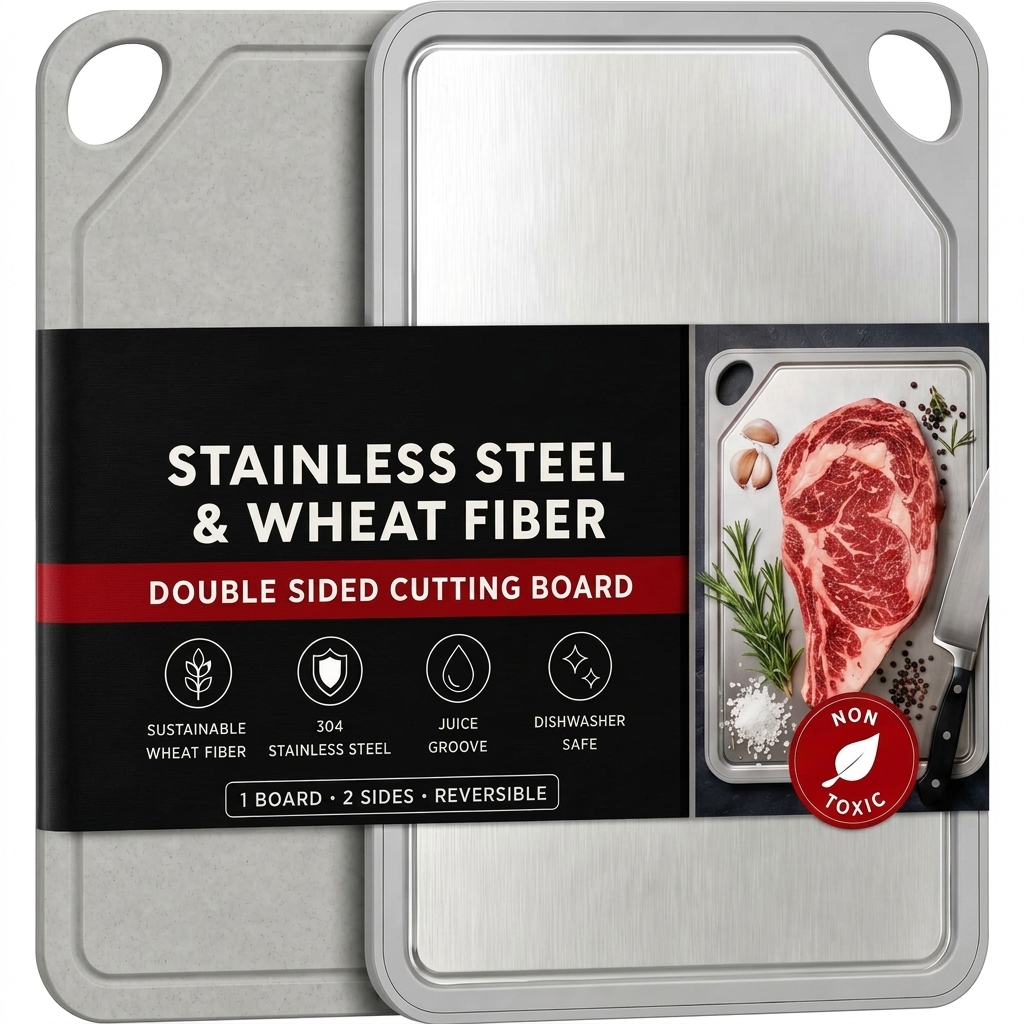 Hip-home 304 Stainless Steel Cutting Board Dishwasher Safe Double Sided Wheat Straw Chopping Board