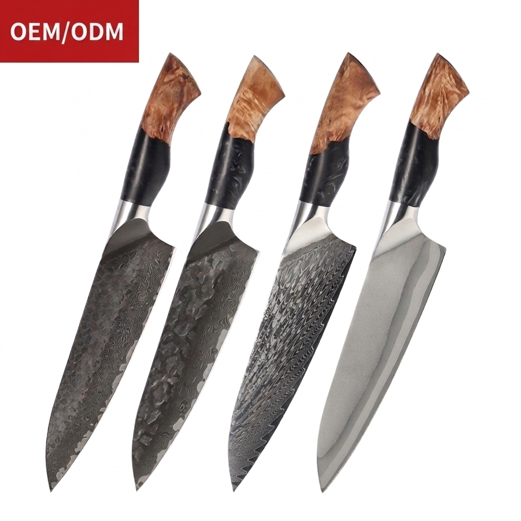 Hip-home OEM Damascus Steel Chef Knife Different Pattern Blade Wood Resin Handle Kitchen Knife
