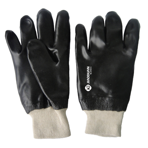 Smooth finish black PVC coated gloves