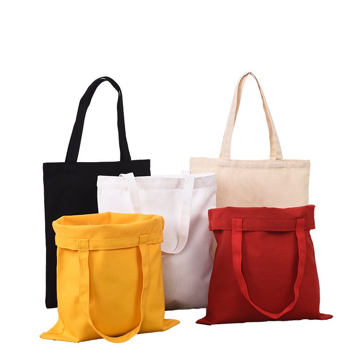 **Blank Canvas Drawstring Tote - Solid Color Custom Logo Study Bag**