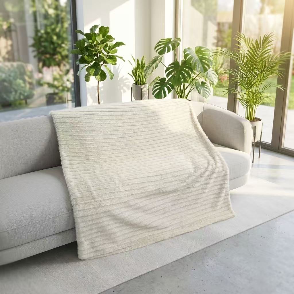 Horizontal Grooved Faux Toka Fur Throw Blanket